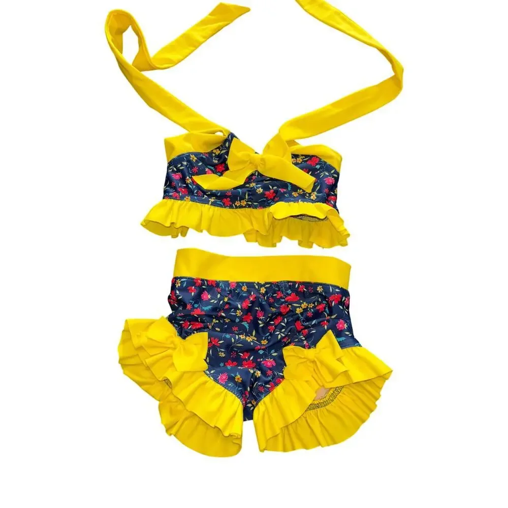 Floral Yellow Kids Swim Bikini